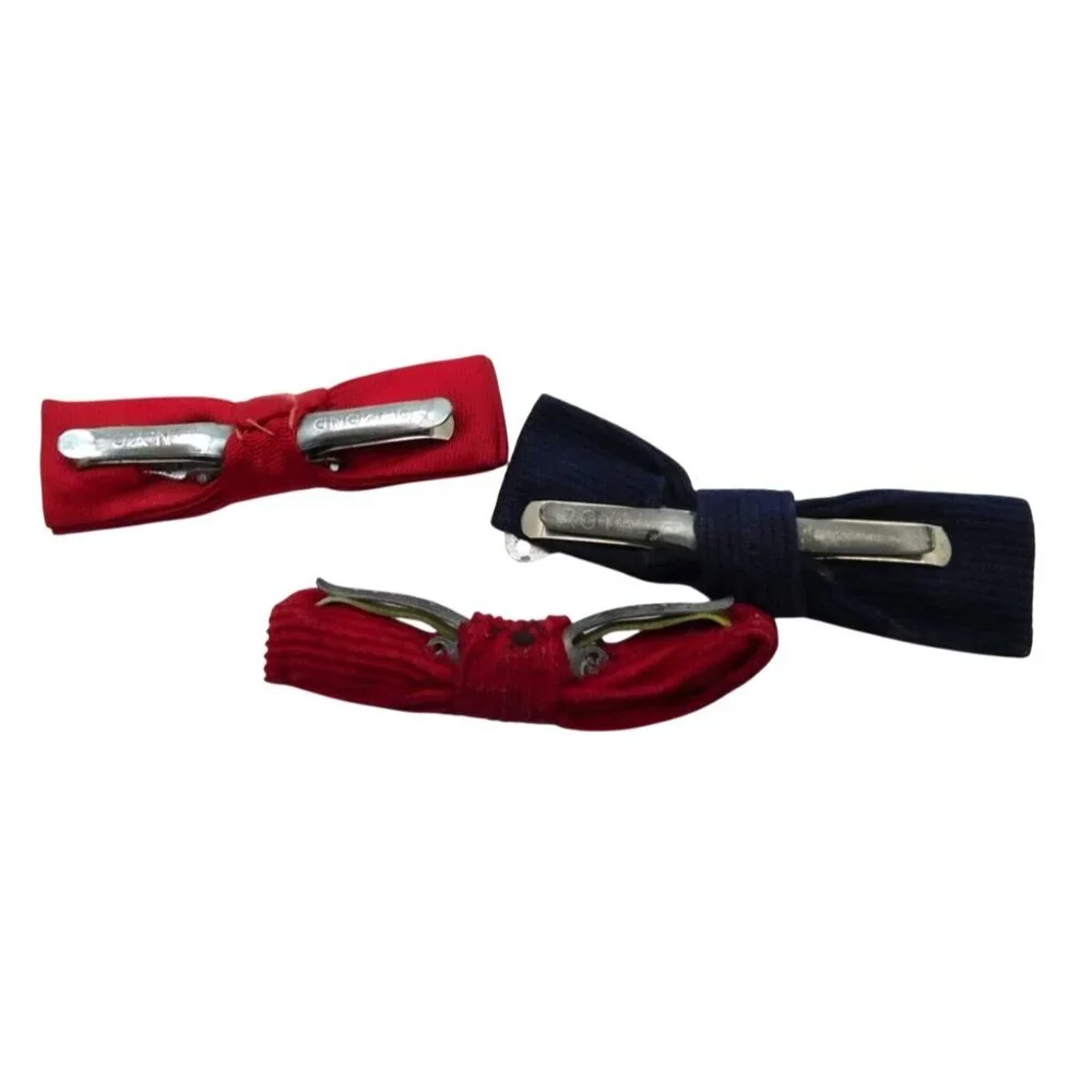 Lot of 3 Vintage Baby Clip On Bowties Ties Red Blue 2.75